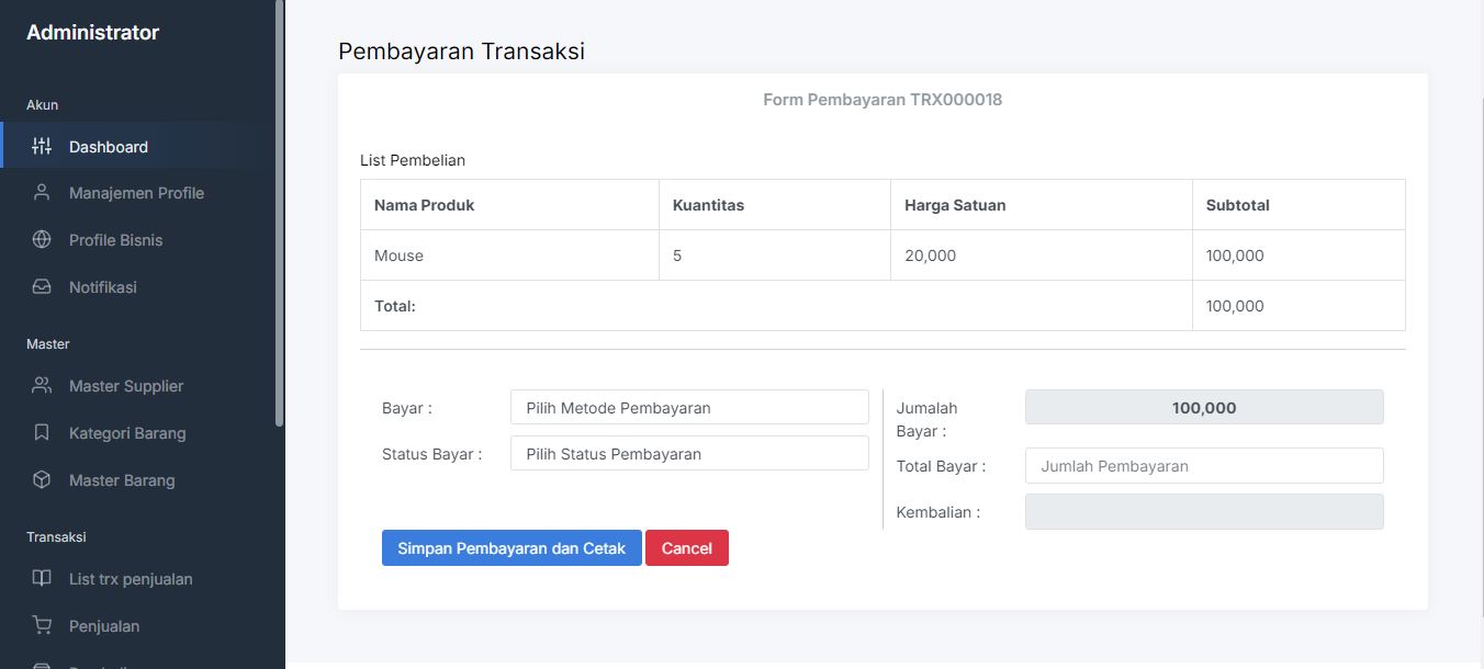 Sistem Informasi Point Of Sales (Kasir beserta dengan cetak kwitansi dan laporan)