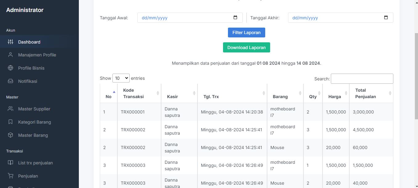 Sistem Informasi Point Of Sales (Kasir beserta dengan cetak kwitansi dan laporan)